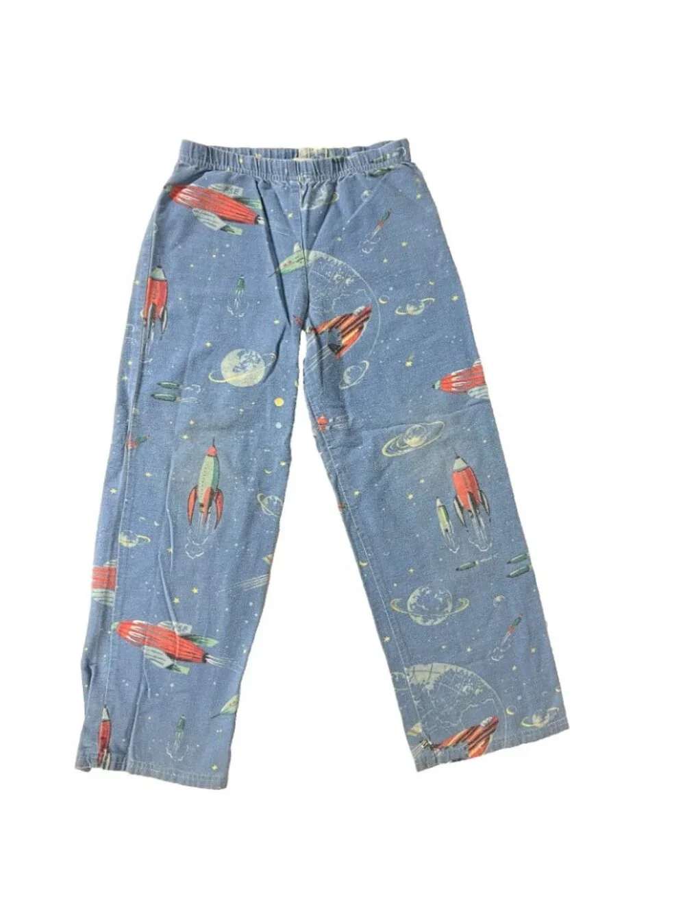 Garnet Hill Space Rocket SpaceShip Kids PJs size 8 Flannel Pajamas Top + Bottom